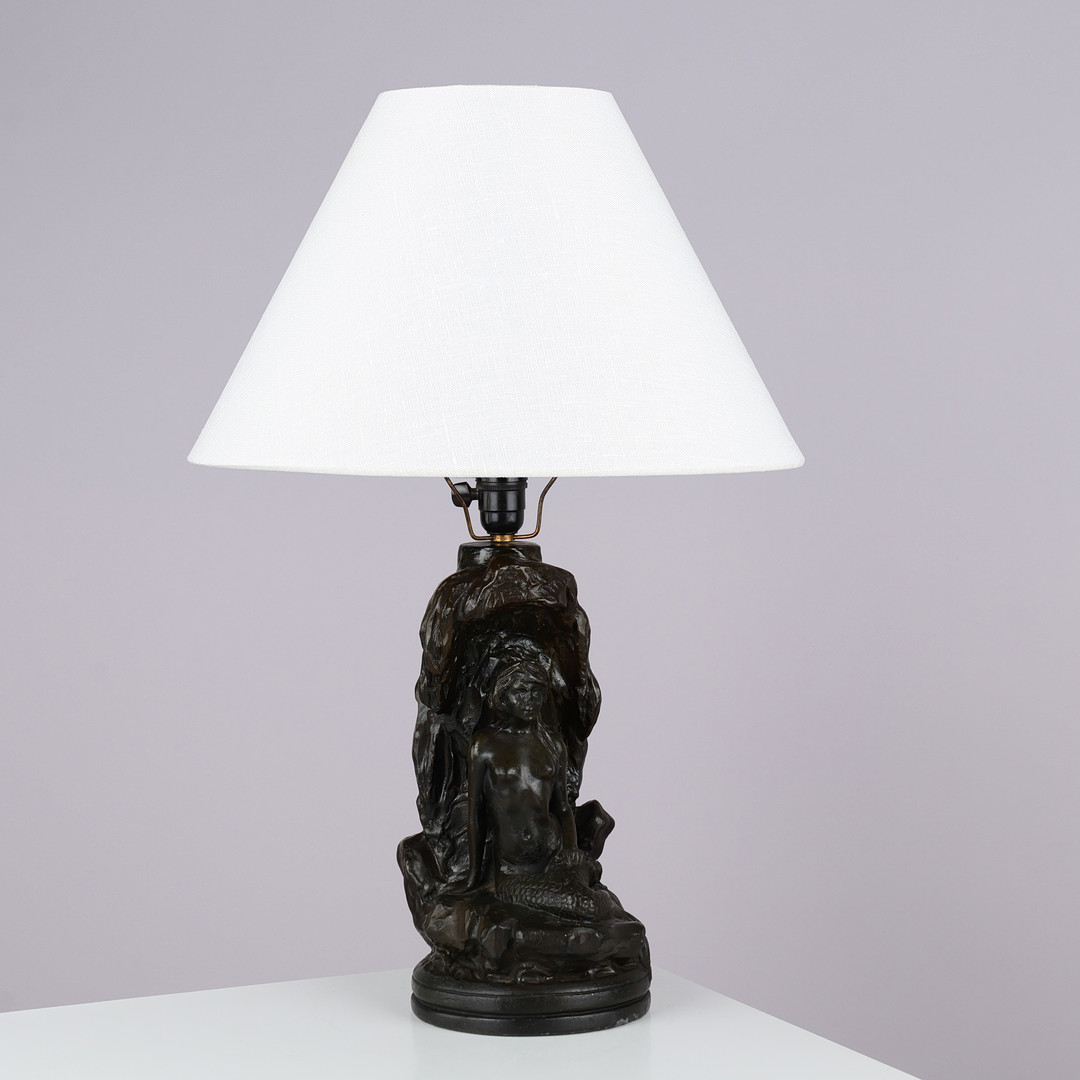 E. BRACHER: Handmade and sculptural table lamp decorated with mermaid, Denmark, first half of the 20th century.