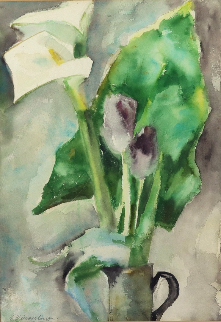 ELLA WINZERLING (1889-1969). Akvarell, stilleben med liljor, signerad.