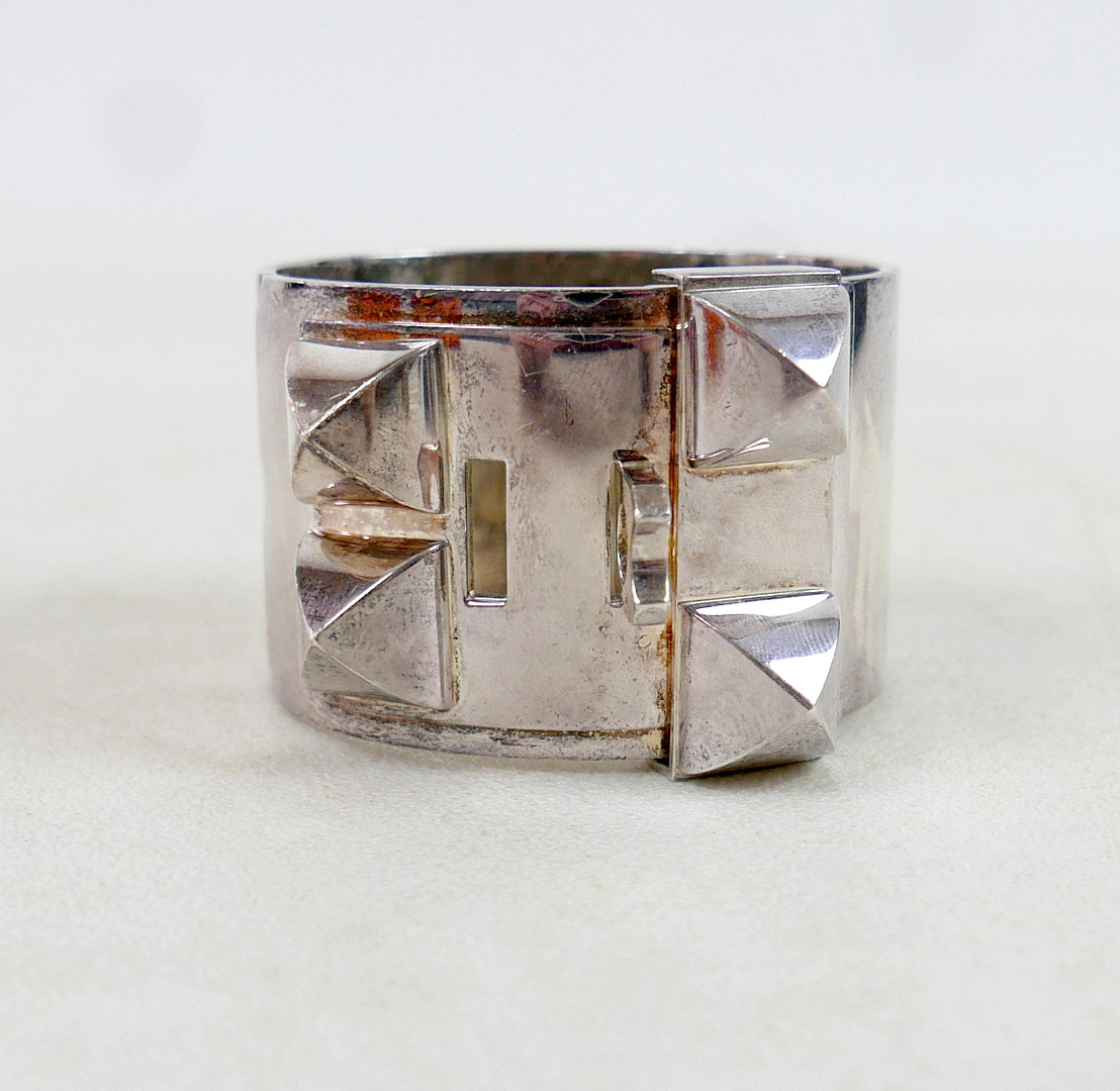 HERMES 'COLLIER DE CHIEN' (CDC) SILVER BRACELET.