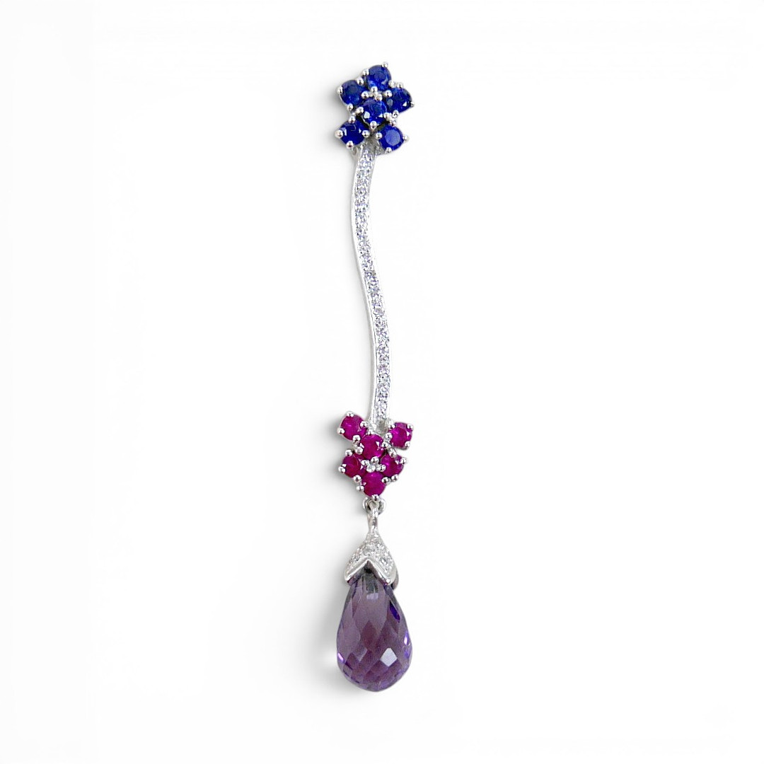 SIFANI 18CT WHITE GOLD, SAPPHIRE, RUBY AND DIAMOND PENDANT.