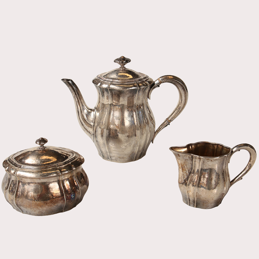 KAFFESERVIS, silver, 3 delar ,Emil Möller, år 1931, Totalvikt ca 988 gram.