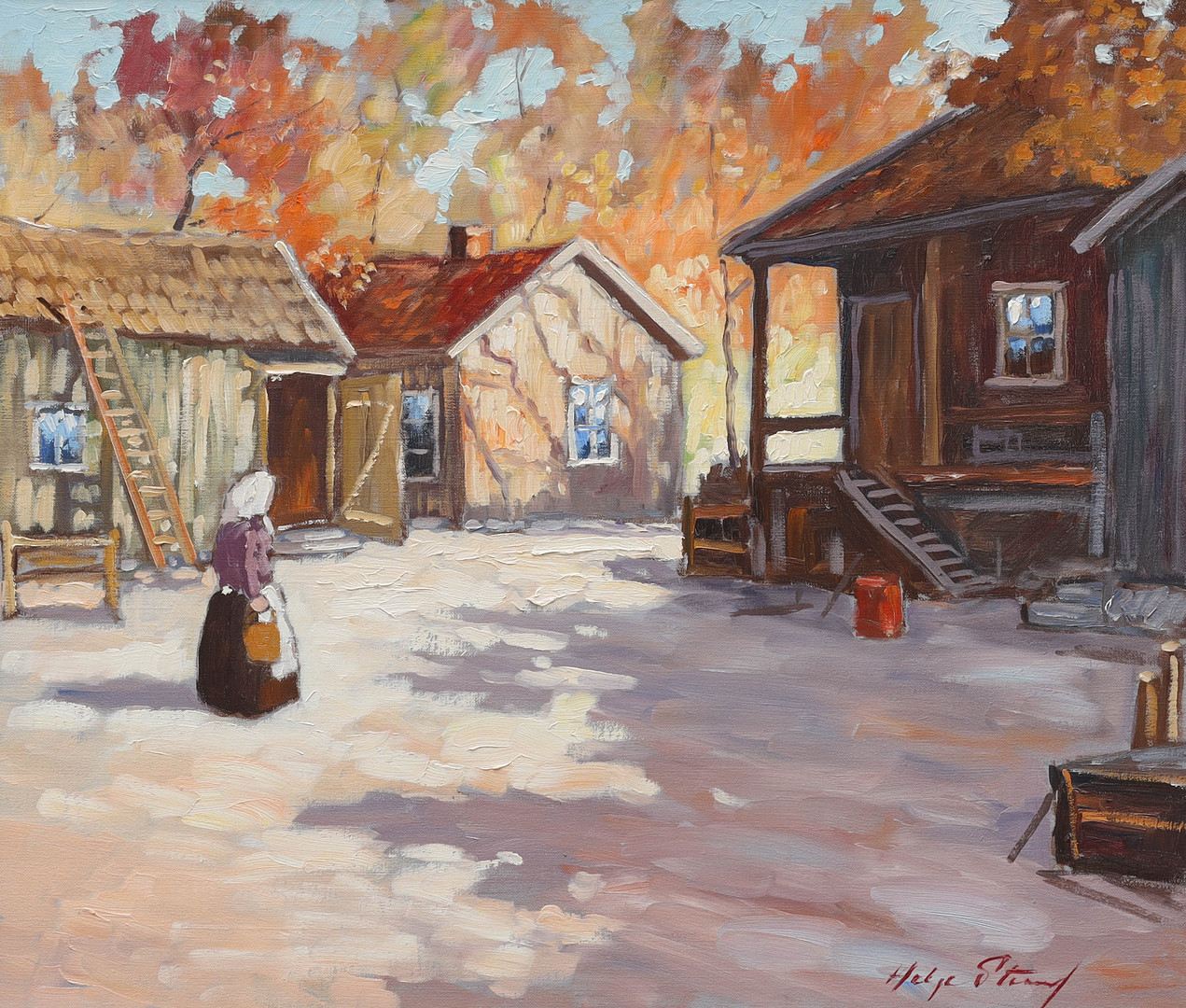 HELGE LINDHOLM (1922-1996). olja på duk, "Höstmorgon", signerad med pseudonymen Helge Strand, a tergo daterad -77.