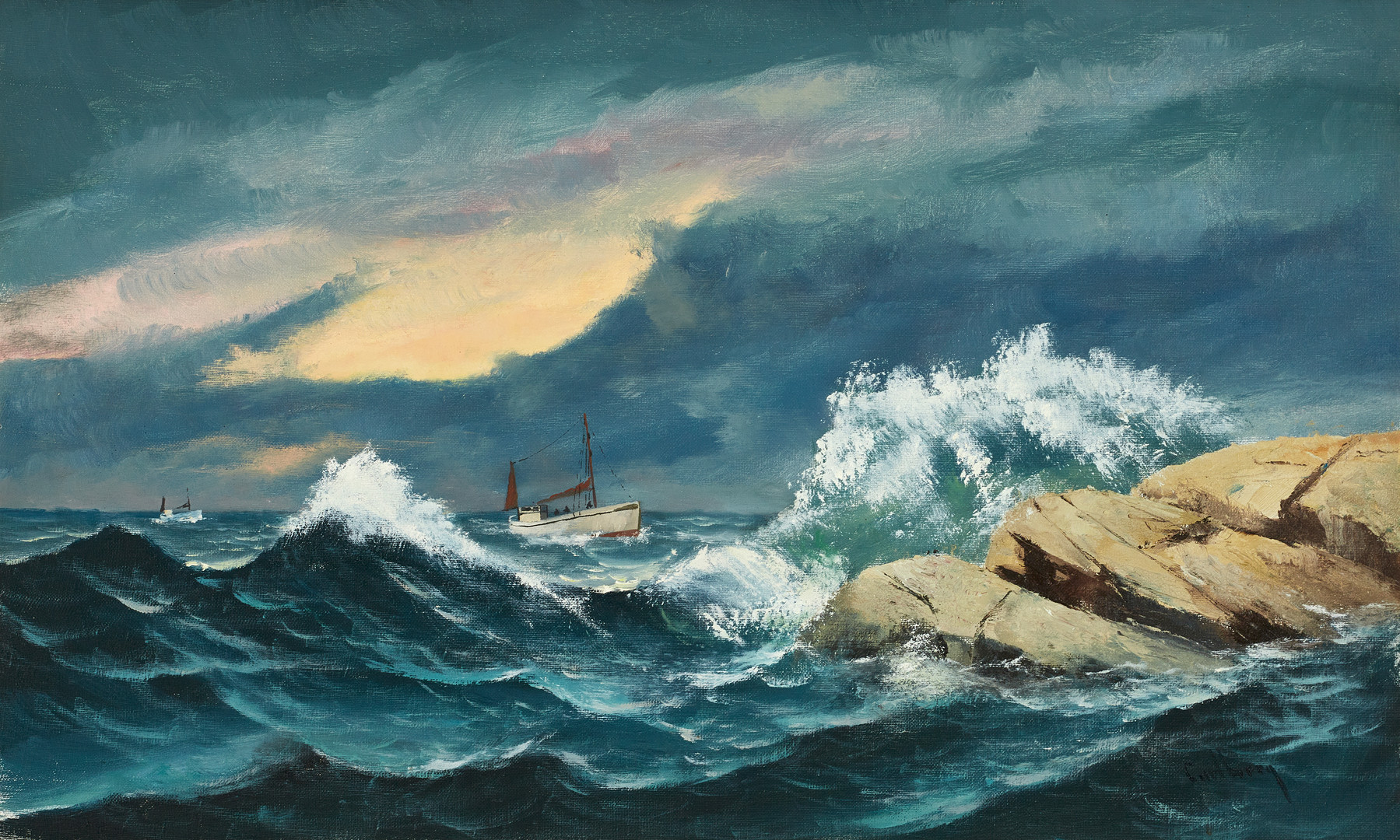 ERIK CARLBERG (1911-2003). Fiskebåtar, signerad Carlberg, olja på duk.