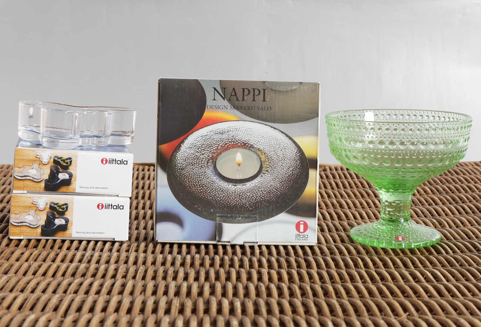 IITTALA FINLAND. En samling finsk glas. Design bl.a. af Alvar Aalto og Oiva Toikka (5).