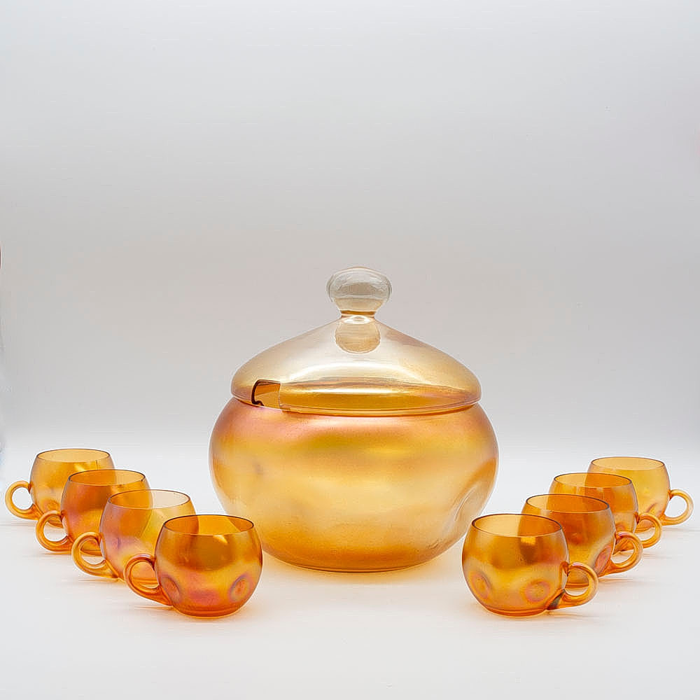 WMF MYRA BOWLE-SET MIT 8 TASSEN, IRISIERENDES GLAS.
