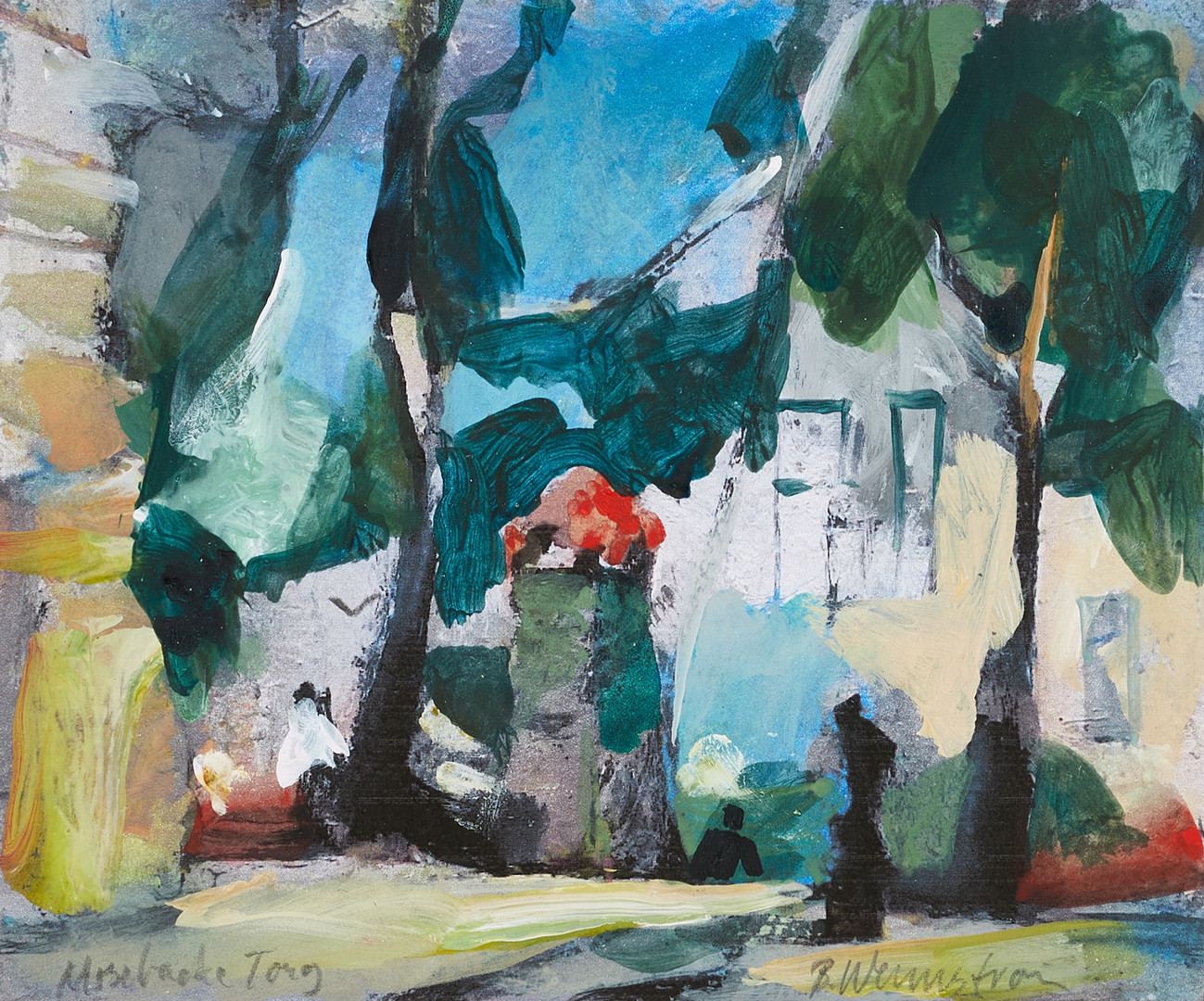 BERNDT WENNSTRÖM (född 1946), "Mosebacketorg", signerad, gouache, blandteknik.