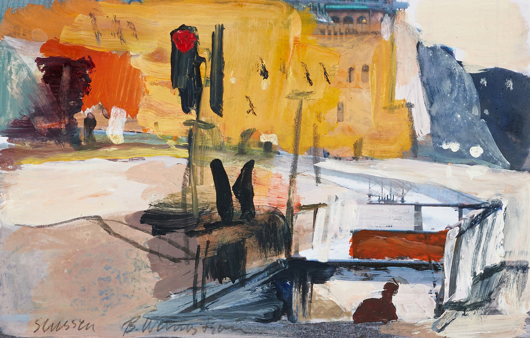 BERNDT WENNSTRÖM (född 1946), "Slussen", signerad, gouache/blandteknik.