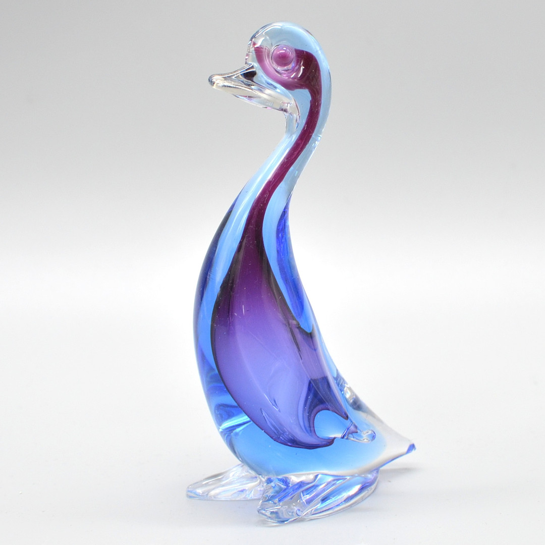 ARCHIMEDE SEGUSO. MURANO GLAS SKULPTUR, ENTE, STUDIOGLAS, SOMMERSO, VIOLETT-BLAU-TRANSPARENT, ITALIEN, UM 1950.