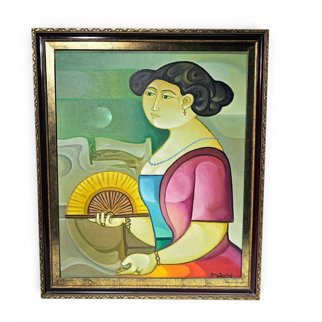 JOAN BROTAT VILANOVA. Dama con abanico I. Óleo sobre lienzo.
