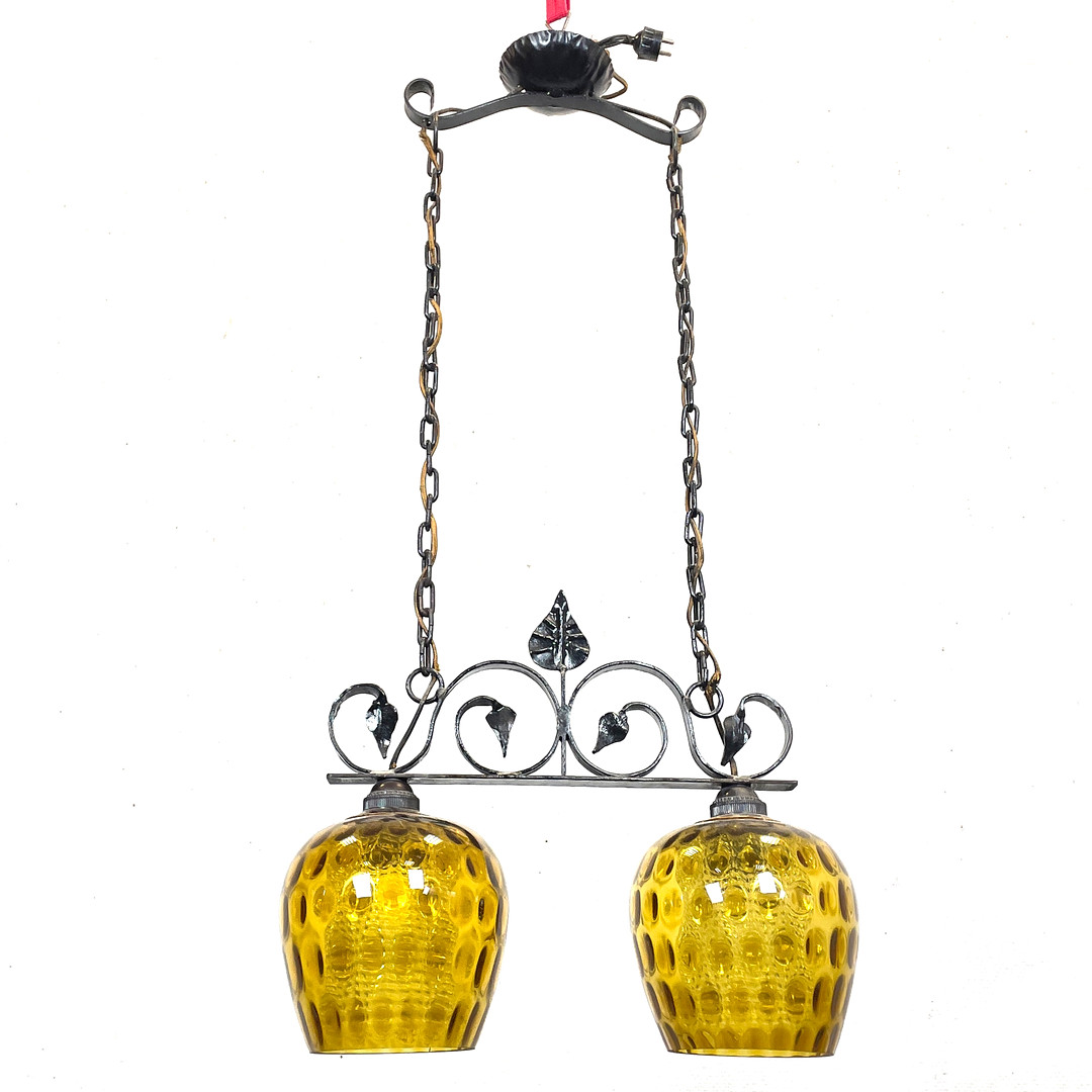 TAKLAMPA, smide/glas, 1900-talets första hälft.
