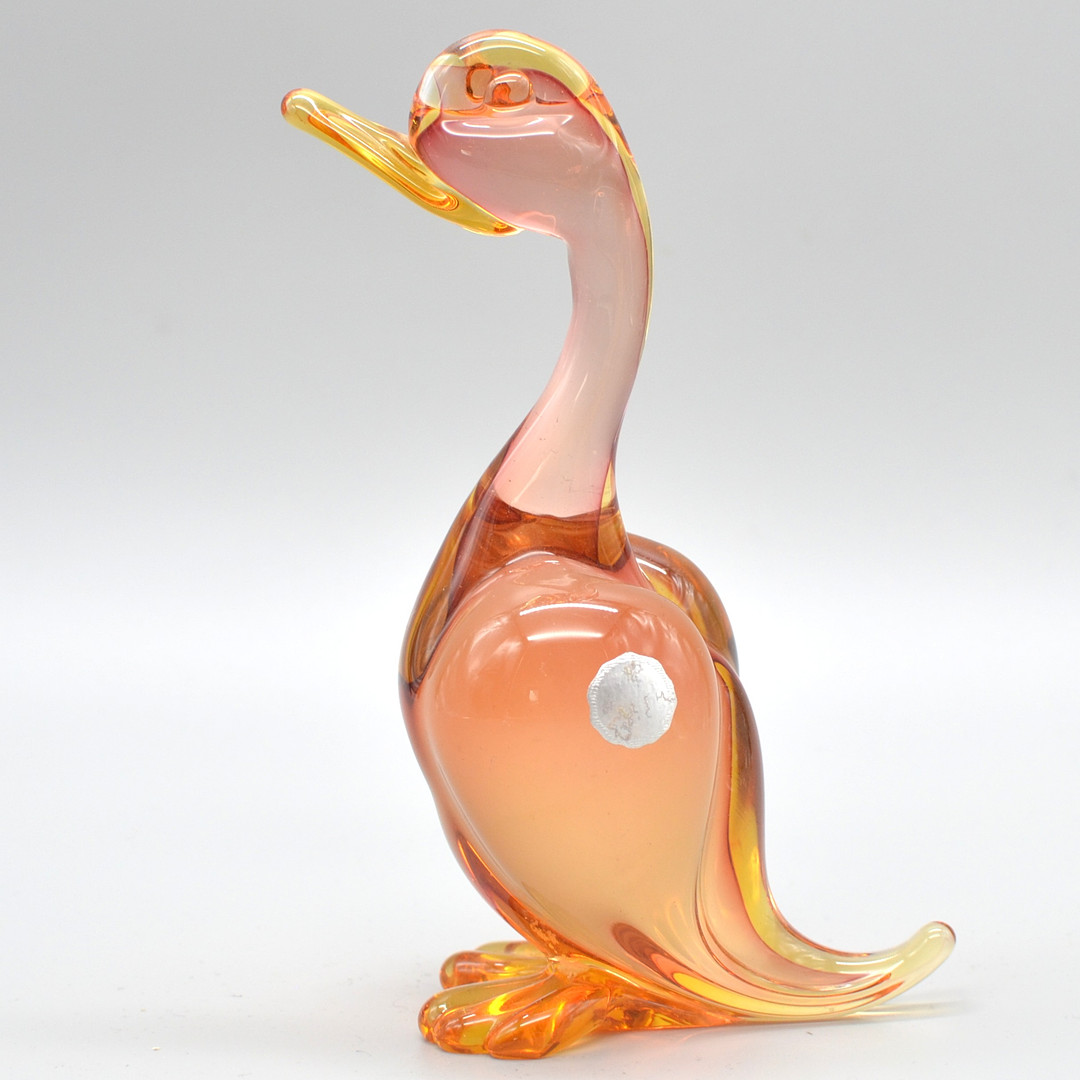 FLAVIO POLI. MURANO GLAS SKULPTUR, ENTE, SOMMERSO, ITALIEN, UM 1960, MIT STUDIOETIKETT.