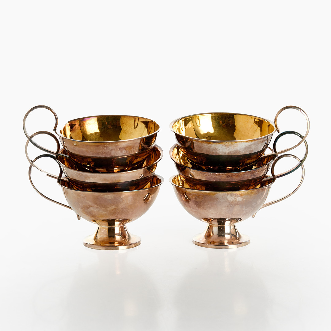 CESON. Punschkoppar, 6 st, silver, Göteborg, 1975, lätt hamrad yta, invändigt förgyllda.