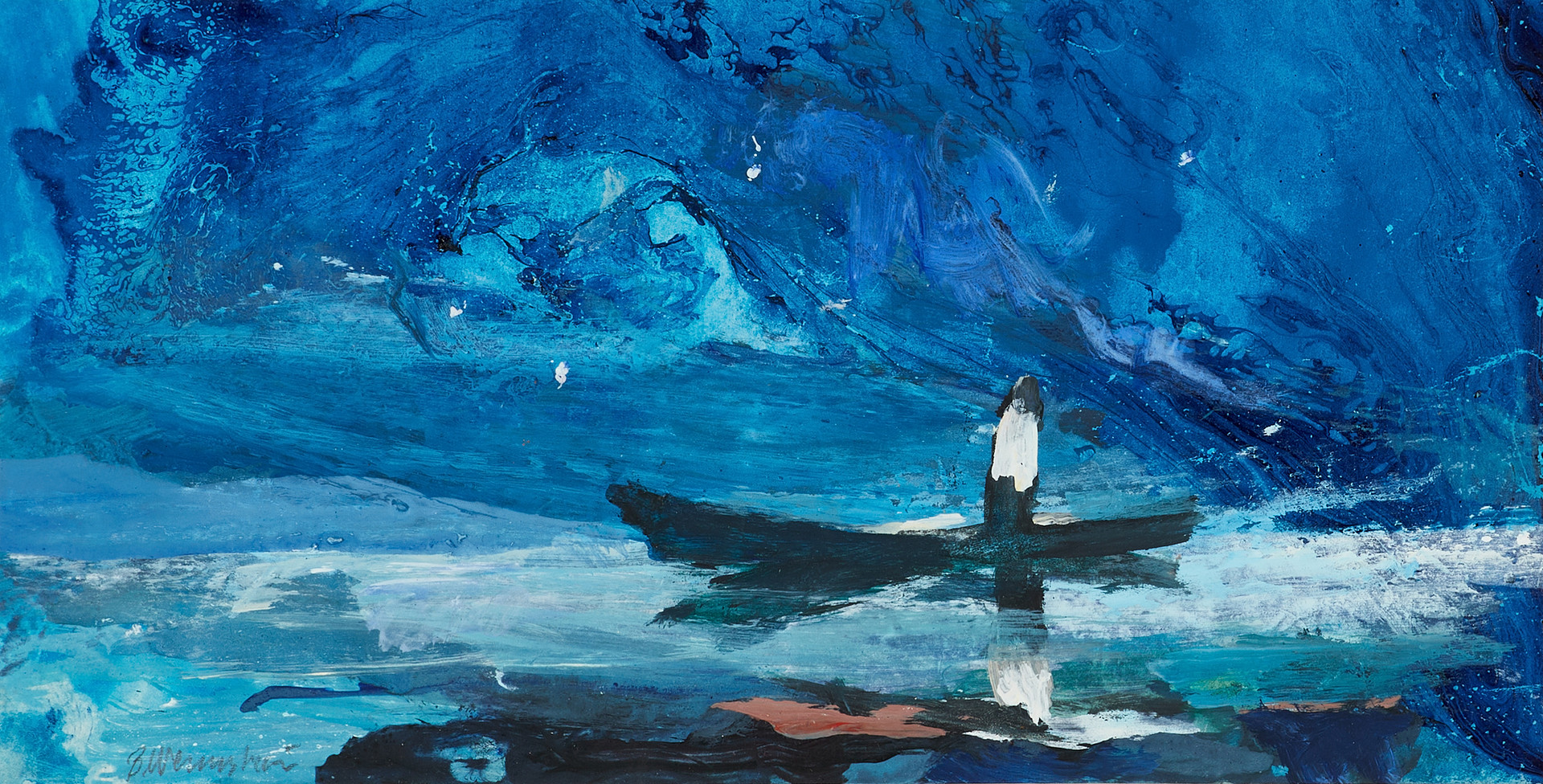 BERNDT WENNSTRÖM (född 1946), "Nattfiske", signerad, gouache/blandteknik.
