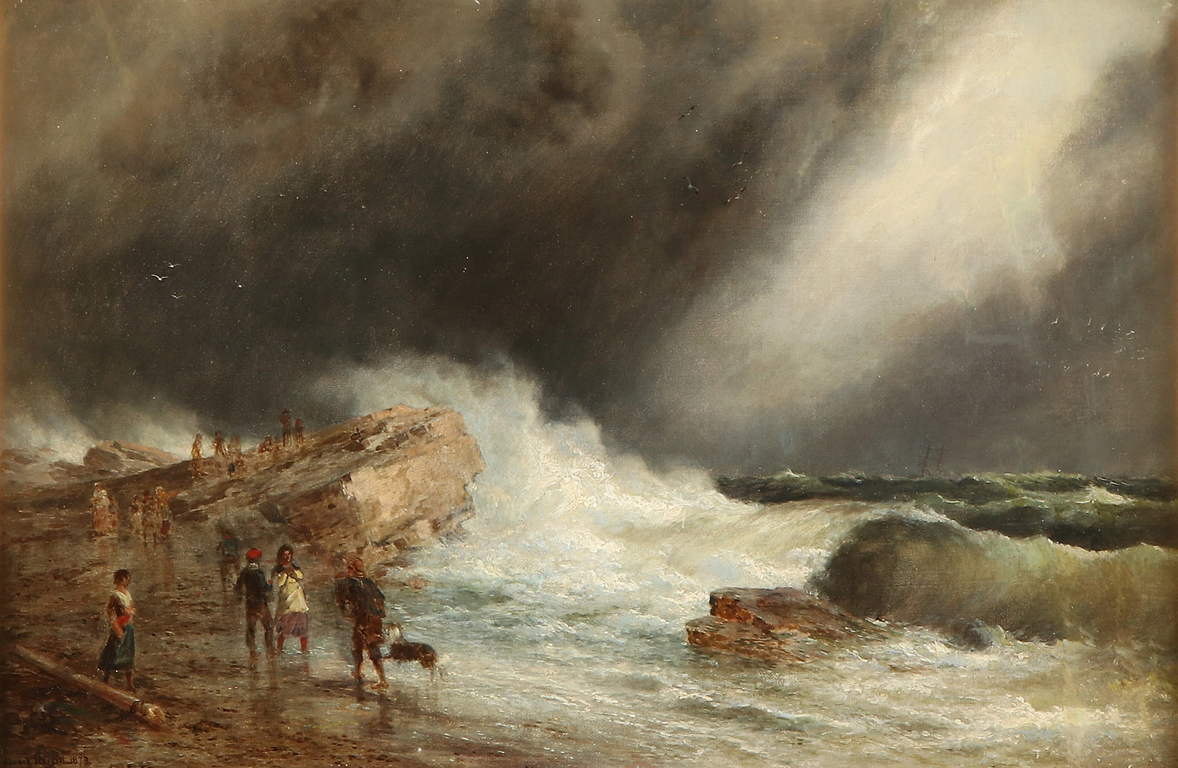 EDWARD HARGITT (1835-1895). Oljemålning på dubblerad duk. Signerad och daterad 1873. "Awaiting the return of the life-boat".