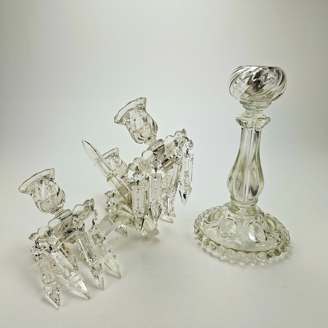 KANDELABER, för 3 ljus, glas, 1900-tal.
