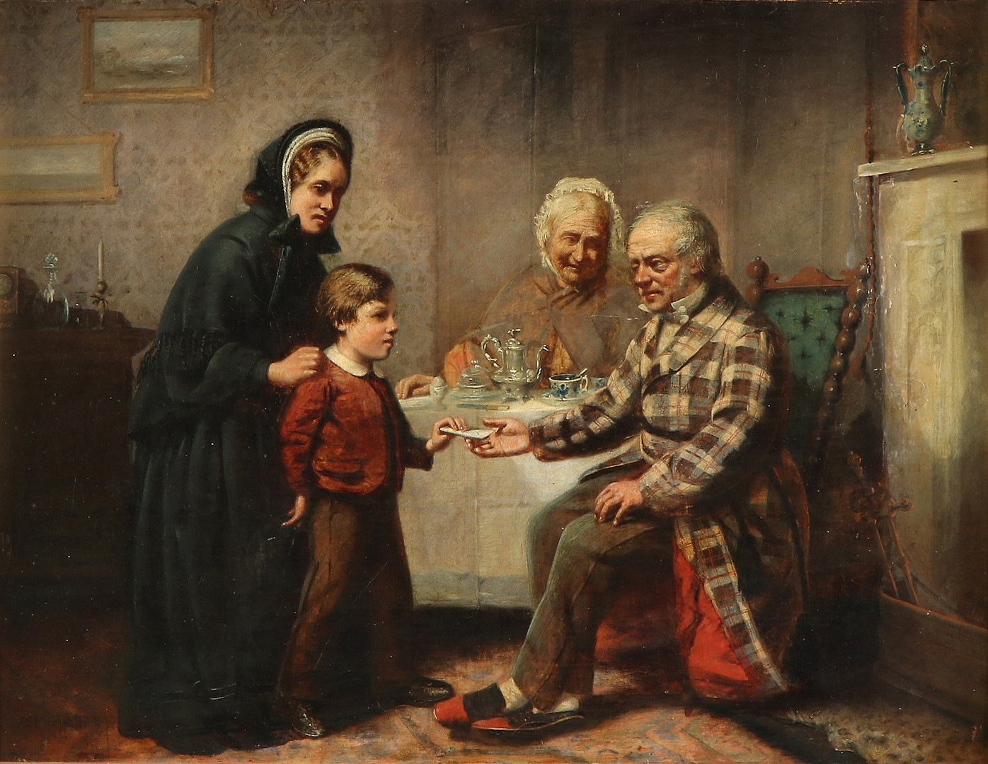 ARTHUR FITZPATRICK. Oljemålning på duk. Signerad och daterad 1866. Interiörscen.