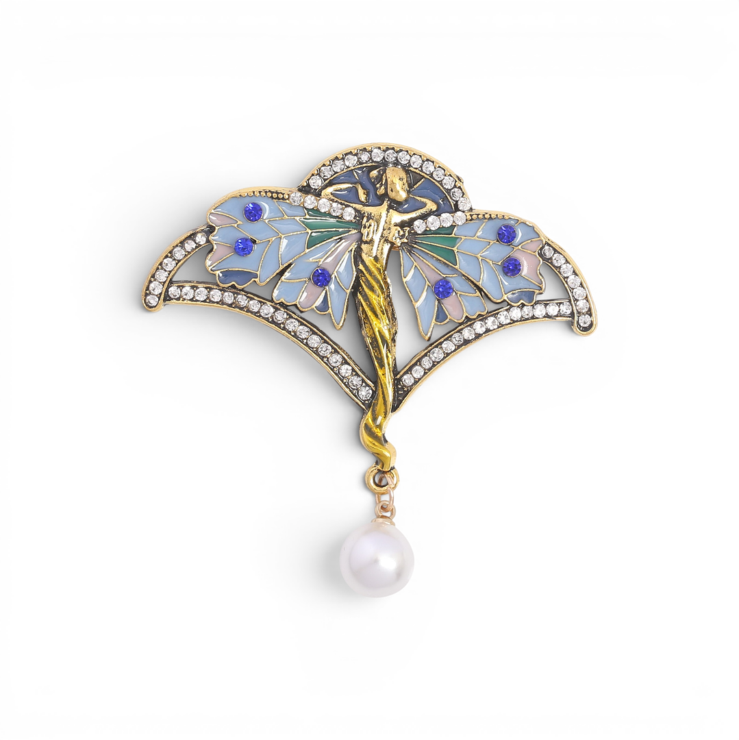 Modernist style nymph-shaped brooch.