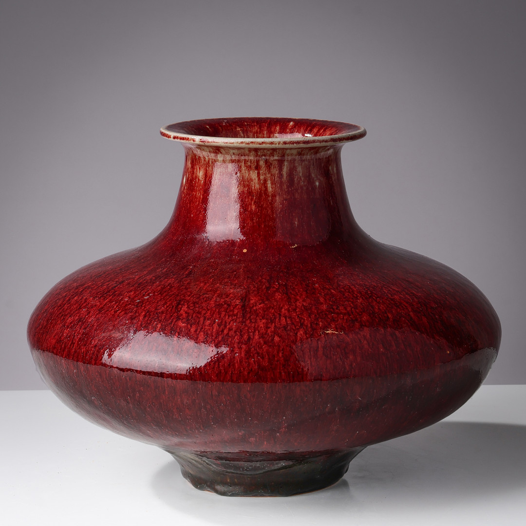 KJELL BOLINDER (F. 1942). Heavy oxblood glazed stoneware vase, own studio in Höganäs, Sweden, dated 1968.