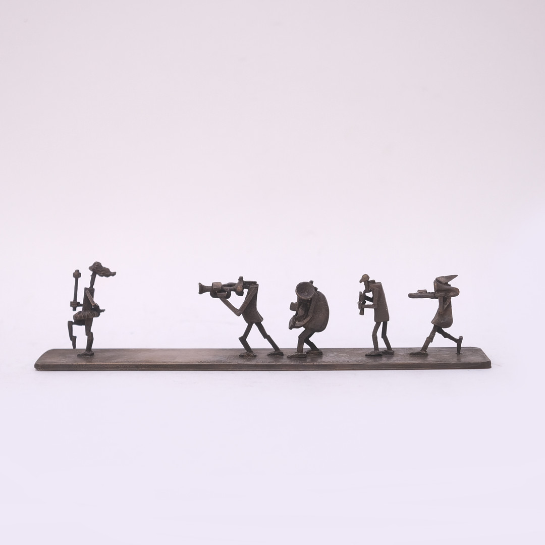 YNGVE LUNDELL. SKULPTUR, "OPTIMISTORKESTERN", BRONSERAD METALL.