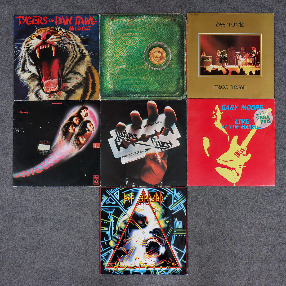 7 LP-SKIVOR, DEF LEPPARD, JUDAS PRIEST, GARY MOORE, DEEP PURPLE, TYGERS OF PAN TANG, ALICE COOPER.