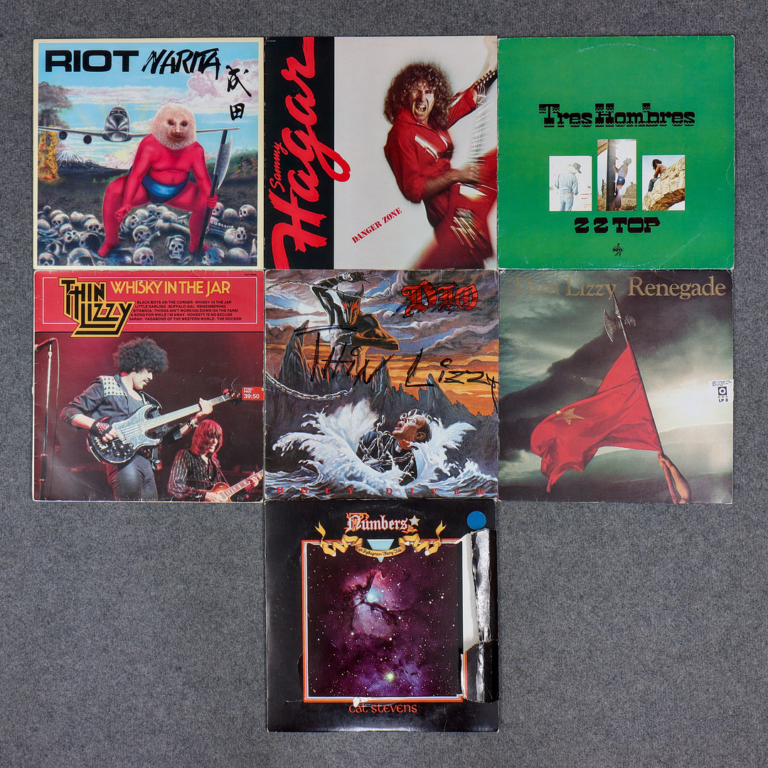 7 LP-SKIVOR, THIN LIZZY, DIO, ZZ TOP, CAT STEVENS, SAMMY HAGAR, RIOT.