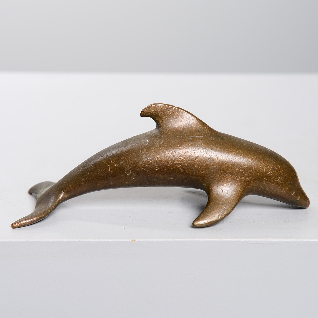 SKULPTUR, delfin, mässing, 1900-tal.
