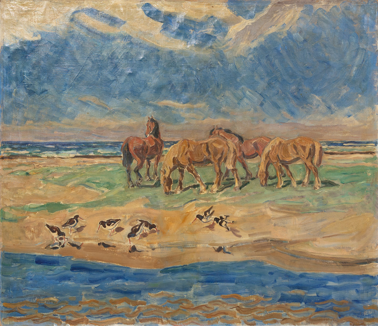 KNUD KYHN. Hästar och strandskator vid Vadehavet, olja på duk, signerad och daterad 1933.