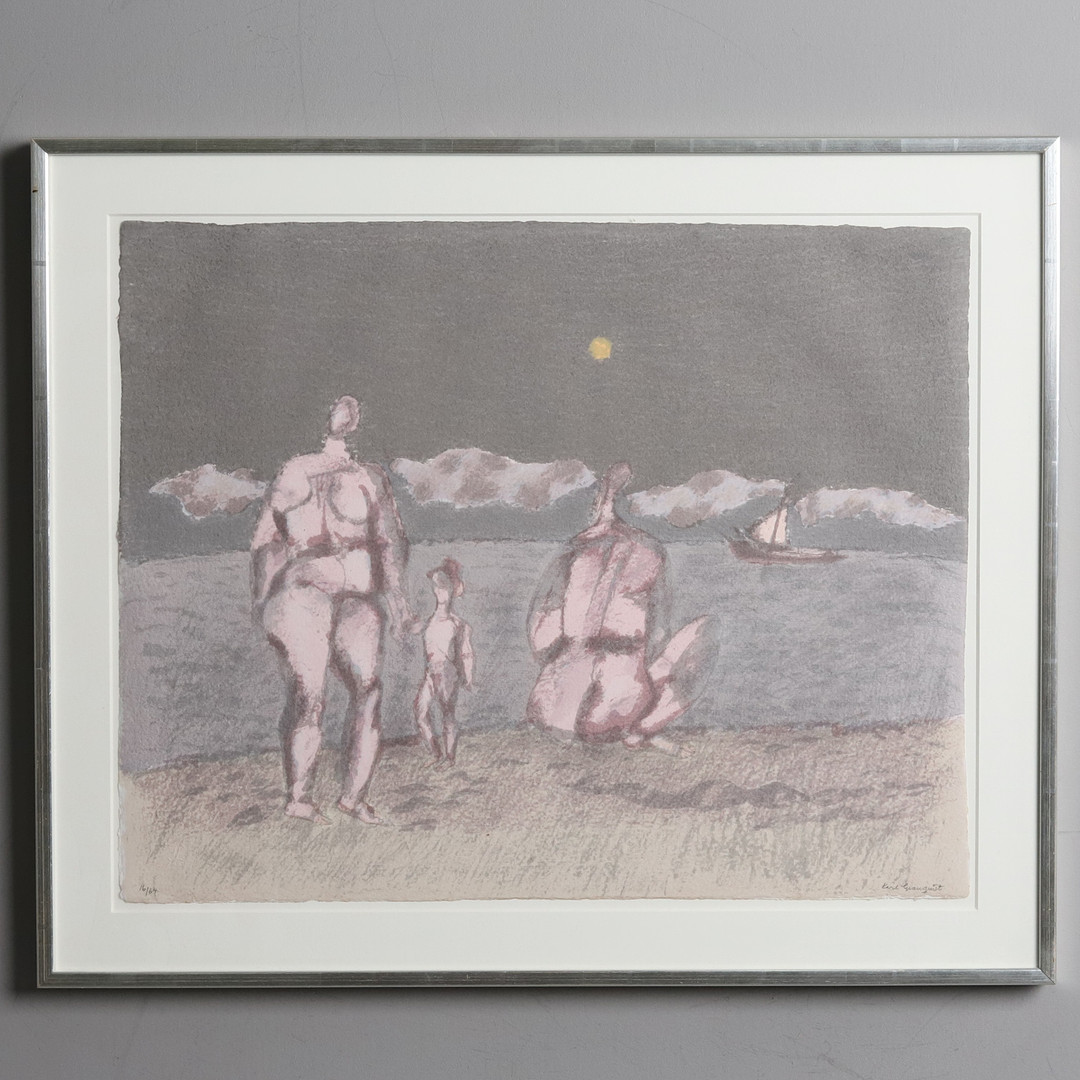 KARL GRANQUIST. Litografi, "Bad vid strand", signerad och numrerad 16/64.