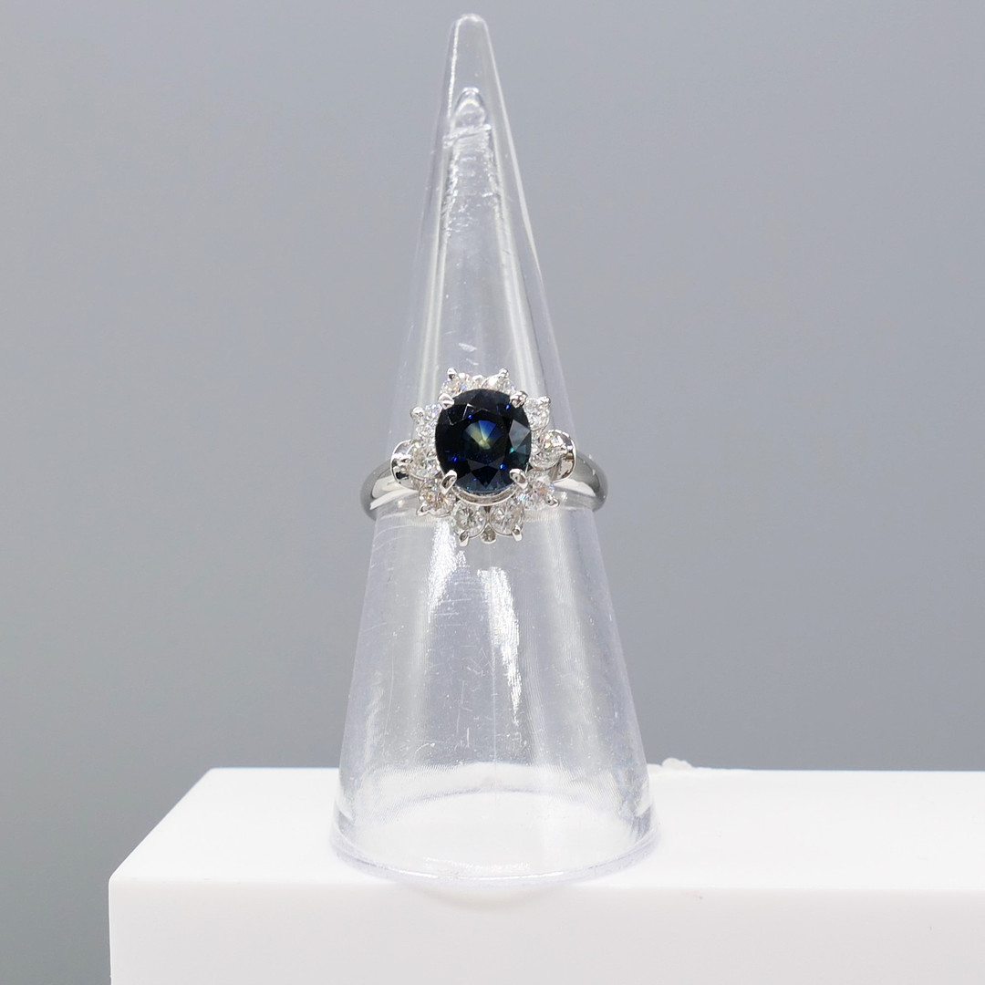 SAPPHIRE (1.80ct) & DIAMOND (0.70ct) ring.
