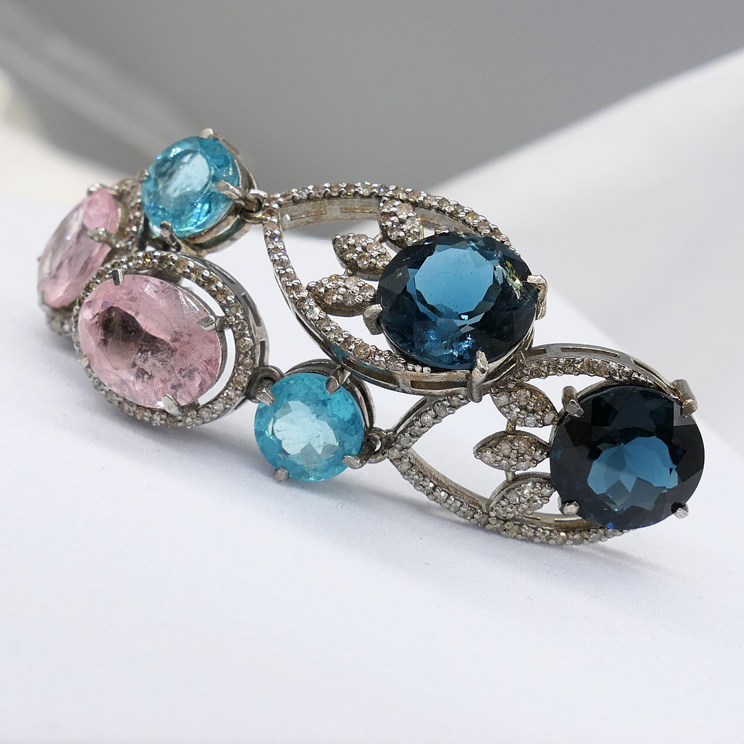 TOURMALINE, APATITE & DIAMOND drop earrings.
