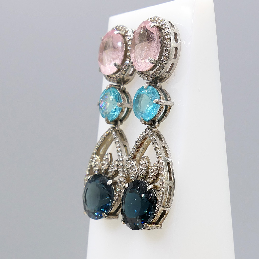 TOURMALINE, APATITE & DIAMOND drop earrings.