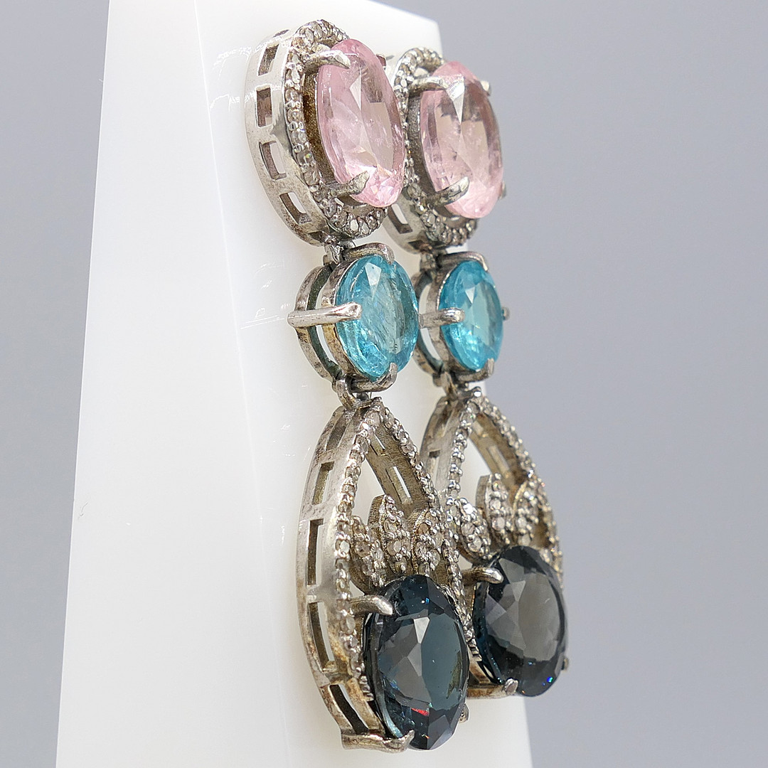 TOURMALINE, APATITE & DIAMOND drop earrings.