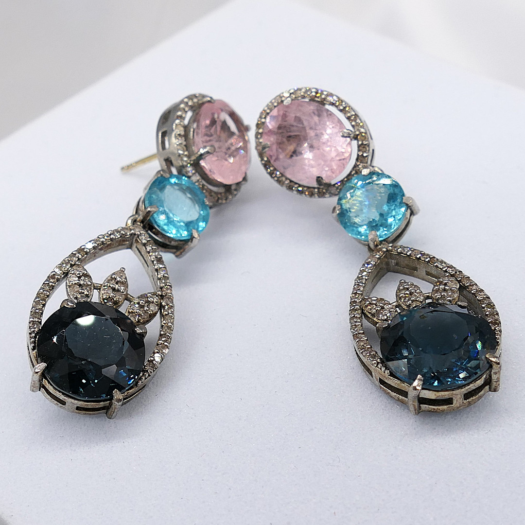 TOURMALINE, APATITE & DIAMOND drop earrings.