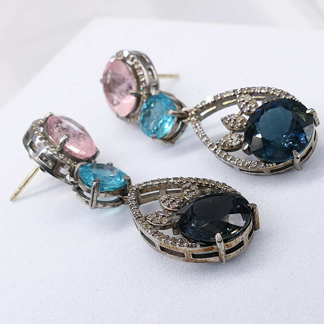 TOURMALINE, APATITE & DIAMOND drop earrings.