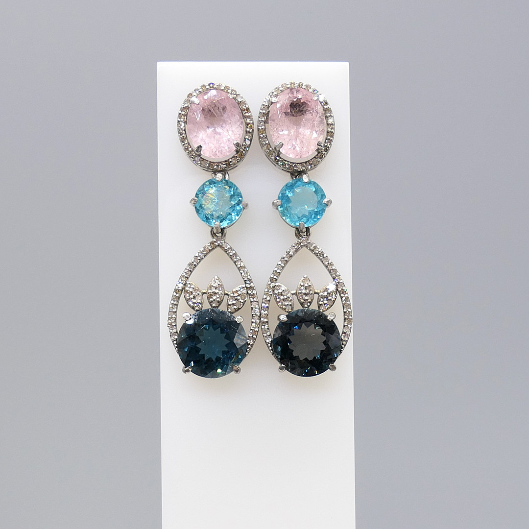 TOURMALINE, APATITE & DIAMOND drop earrings.