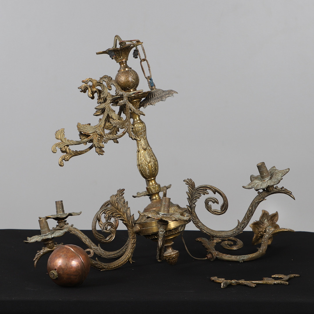 FRENCH STYLE GILT METAL SIX-LIGHT CHANDELIER.