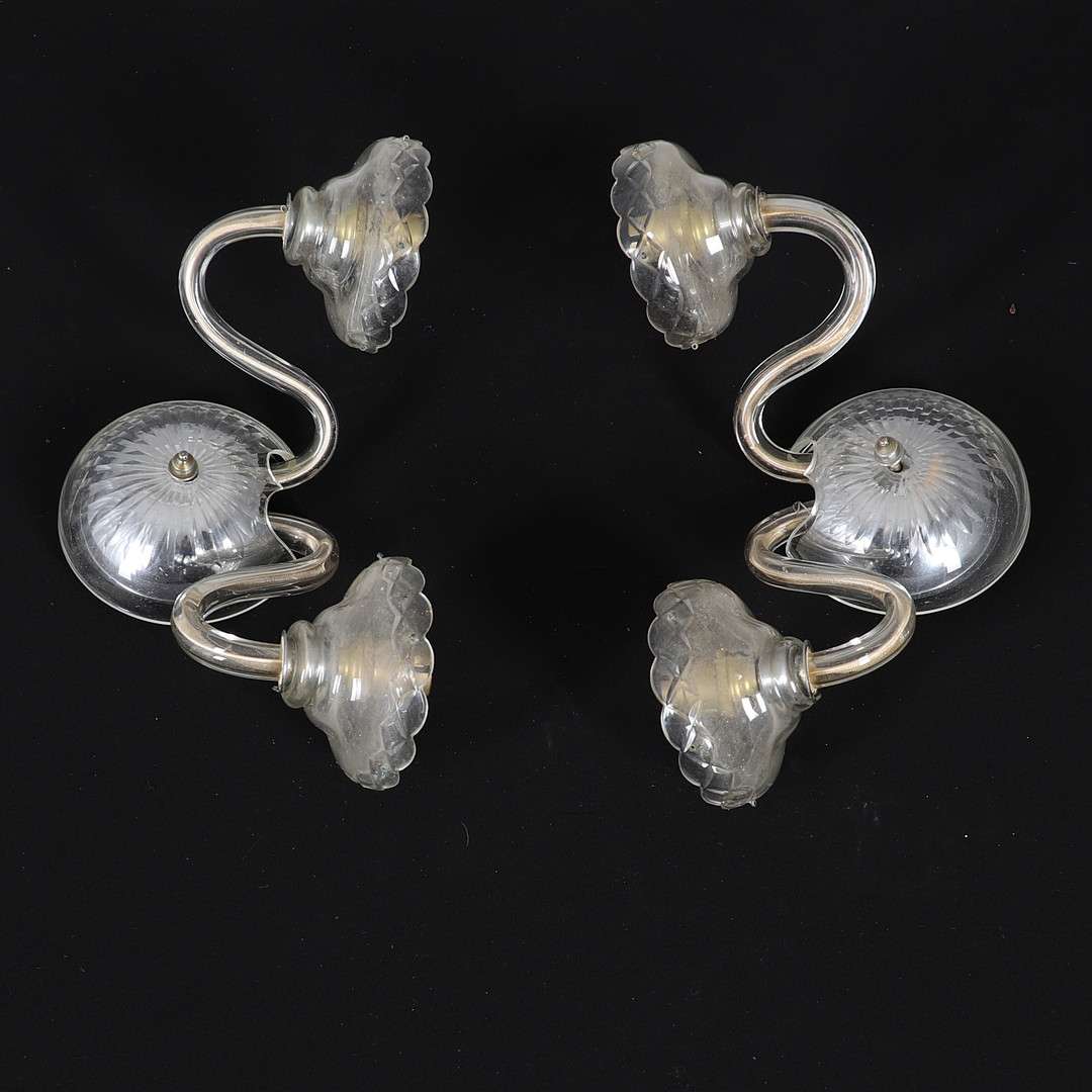 PAIR OF ART DECO STYLE TWO-LIGHT WALL LIGHTS.