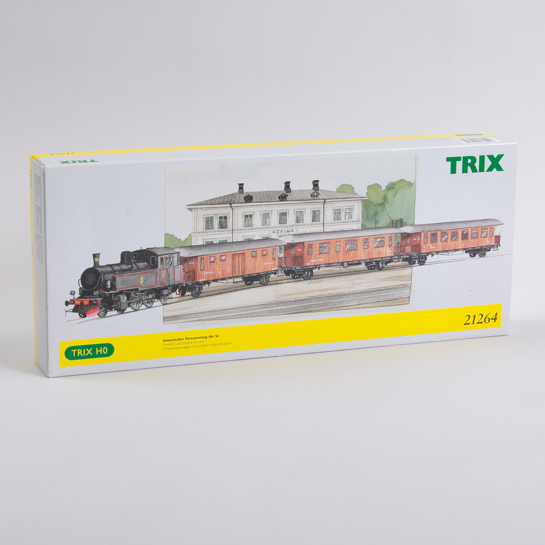 TRIX TOGSÆT 21264 SJ Sa lokomotiv med 3 vogne med original æske.