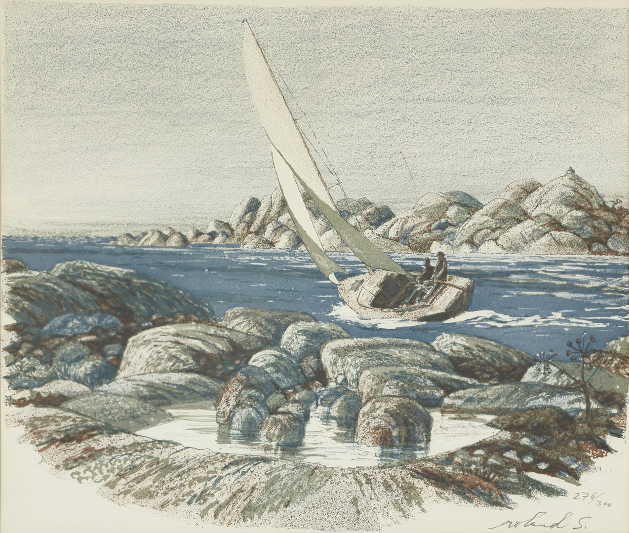ROLAND SVENSSON (1910-2003). "Bidevind", signerad och numrerad 276/300, färglitografi.