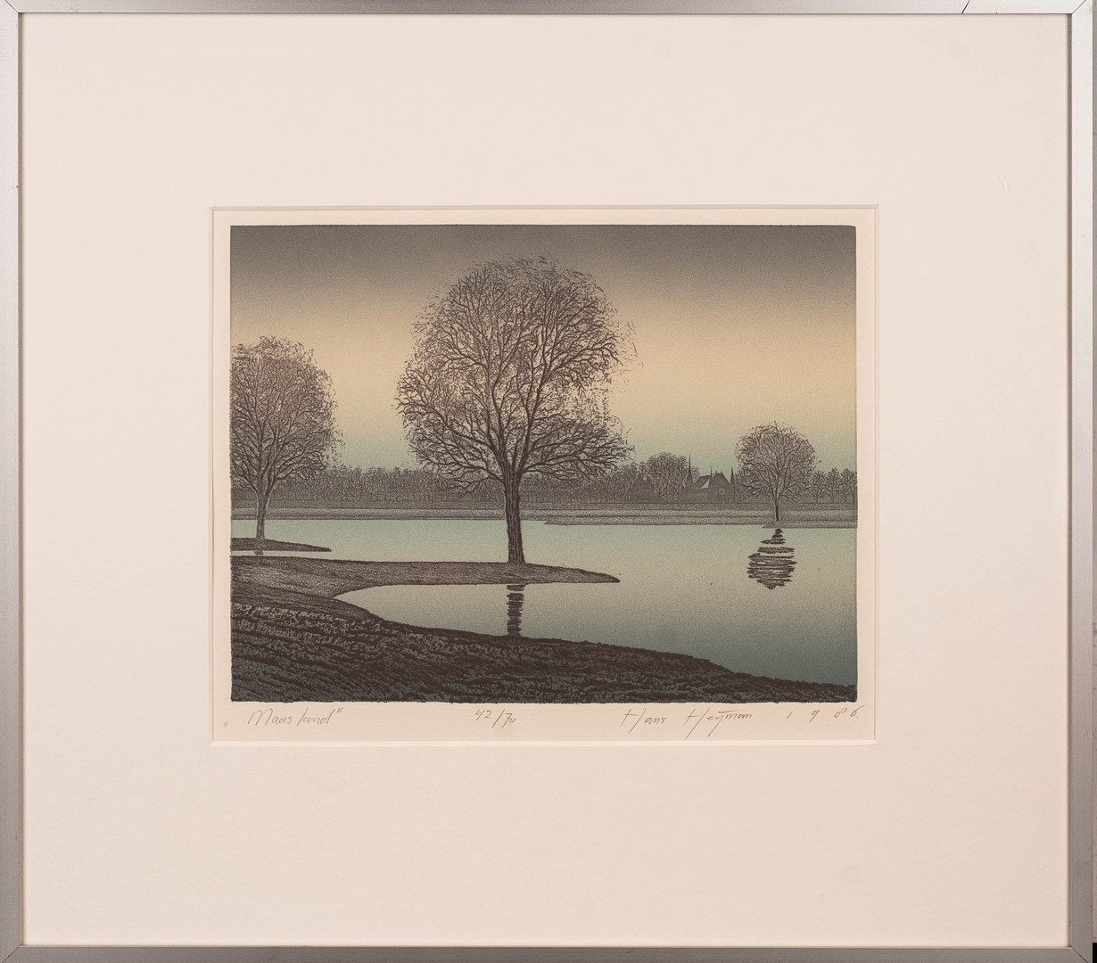 HANS HEIJMAN. Färglitografi, "Maas land" signerad, numrerad 42/70, daterad 1986.