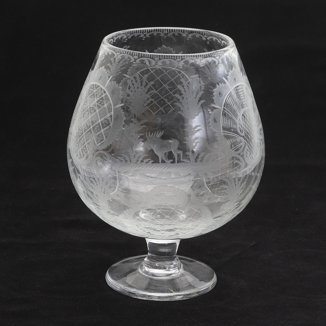 VAS, glas, etsad dekor, Reijmyre 1900-tal.