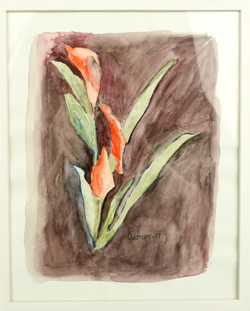 GUDRUN OLOFSSON. Akvarell på papper, "Liljorna", Signerad & Daterad 2017.