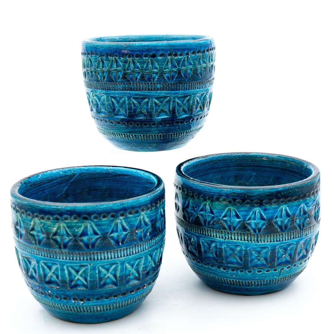 ALDO LONDI. Ytterfoder, stengods, "Rimini blue", 3 st, Bitossi, Italien, 1957-1965.