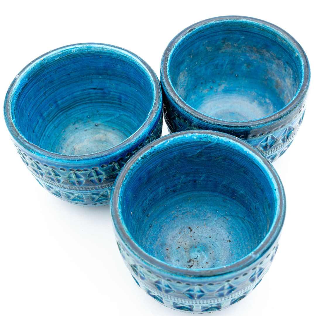 ALDO LONDI. Ytterfoder, stengods, "Rimini blue", 3 st, Bitossi, Italien, 1957-1965.