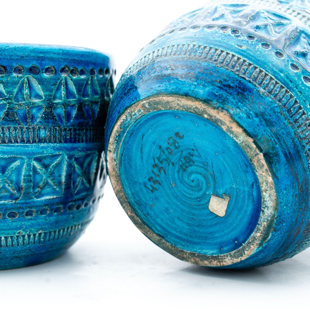 ALDO LONDI. Ytterfoder, stengods, "Rimini blue", 3 st, Bitossi, Italien, 1957-1965.