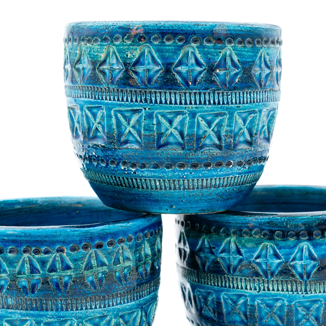 ALDO LONDI. Ytterfoder, stengods, "Rimini blue", 3 st, Bitossi, Italien, 1957-1965.