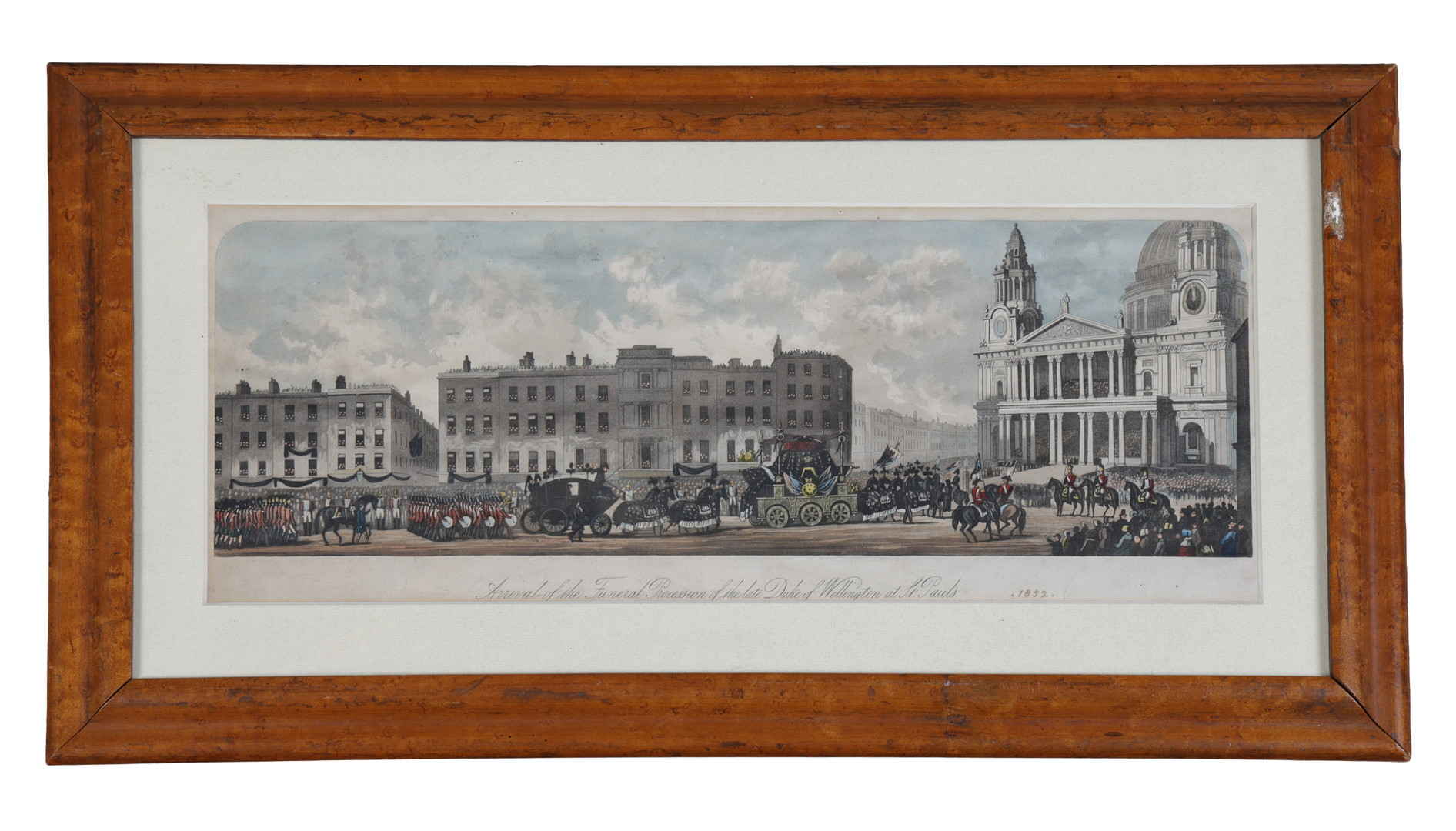 ARRIVAL OF THE FUNERAL PROCESSION OF THE LATE DUKE OF WELLINGTON, 1852, COLOURED PRINT.
