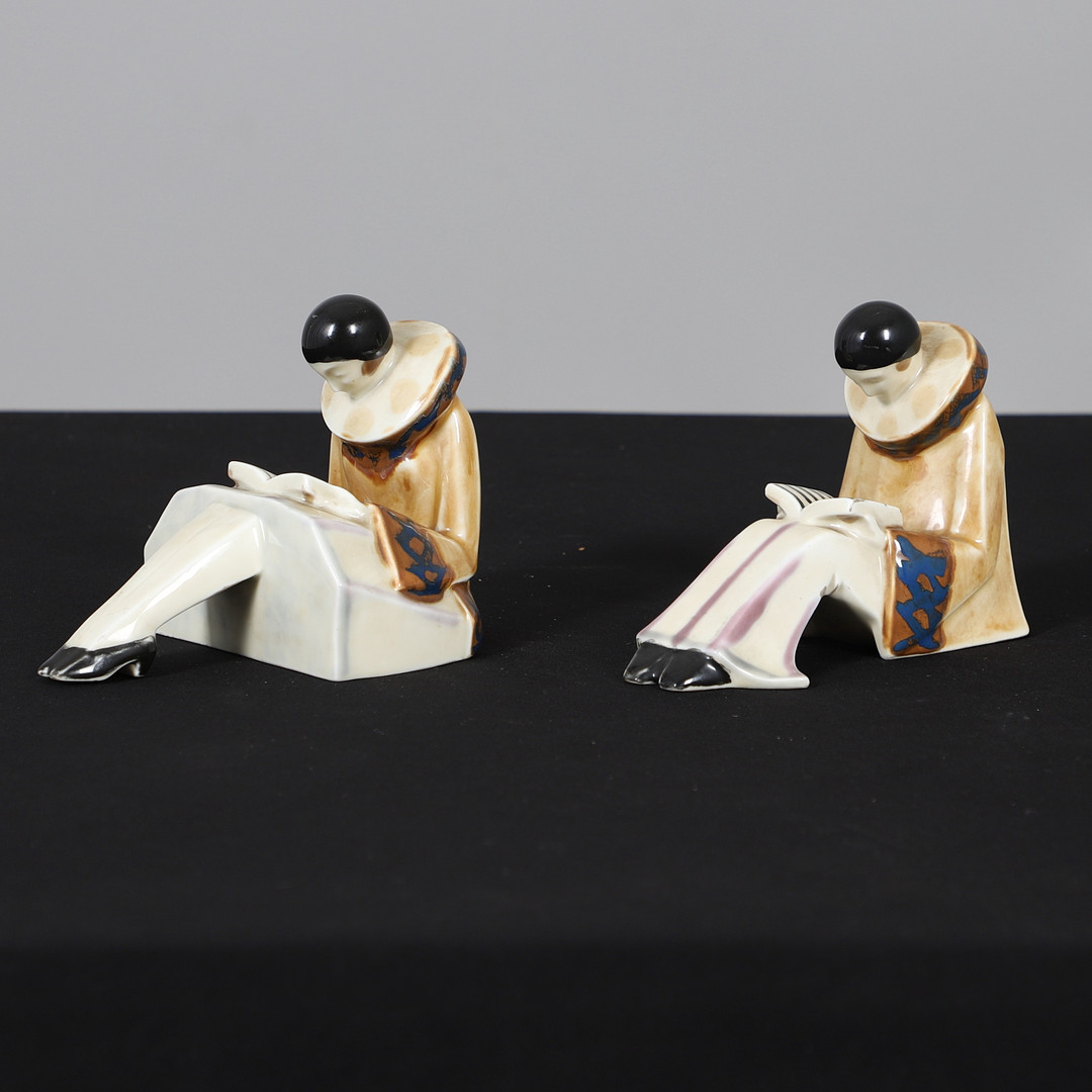A PAIR OF CAMILLE THARAUD LIMOGES NOVELTY FIGURAL PORCELAIN FIGURES.