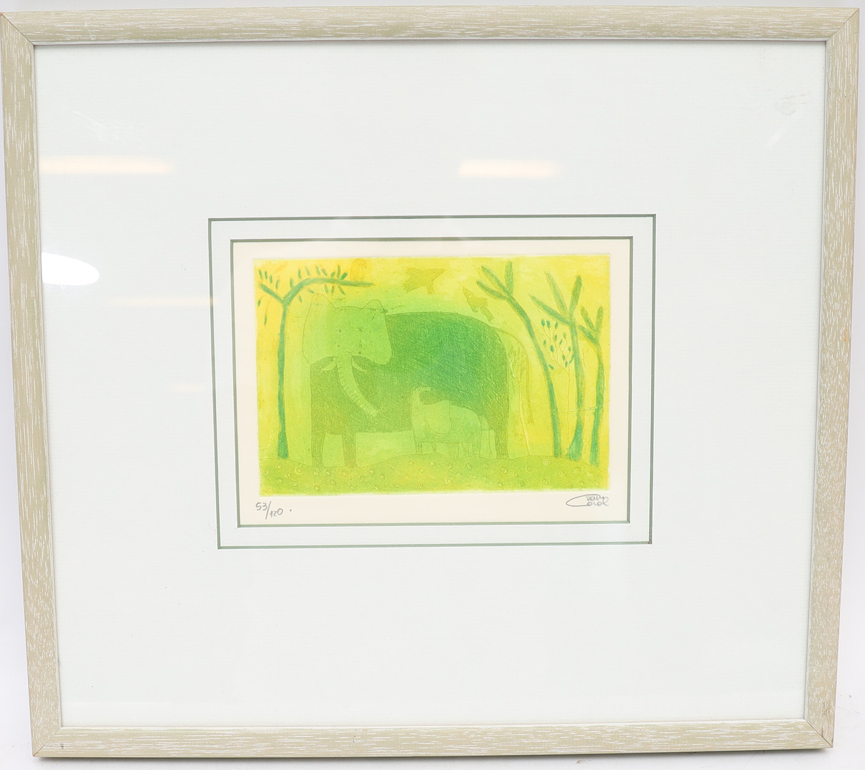 OIDENTIFIERAD KONSTNÄR. Motiv med elefant, färgetsning, otydligt signerad.