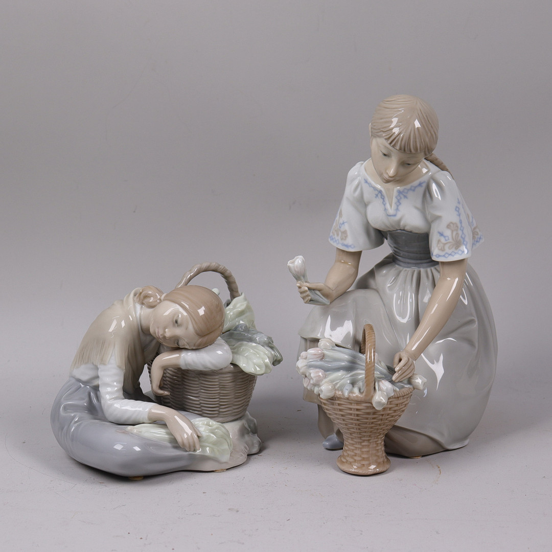 FIGURINER, Lladro, Spanien, flickor med korg, 2 st.